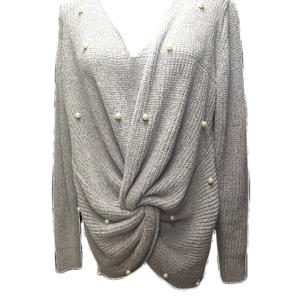 Simply Couture V-Neck Sweater with Pearl Details